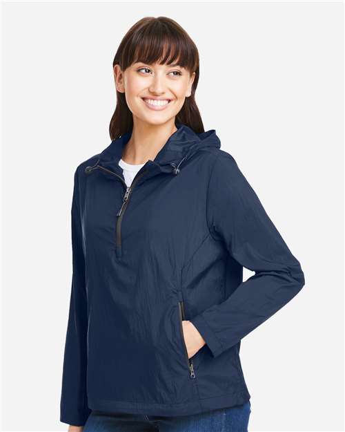 North End NE810W Women's Aura Lightweight Packable Anorak - Classic Navy/ Carbon - model side