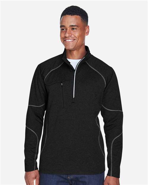 North End 88175 Men's Catalyst Performance Fleece Quarter-Zip Pullover - Black - model front