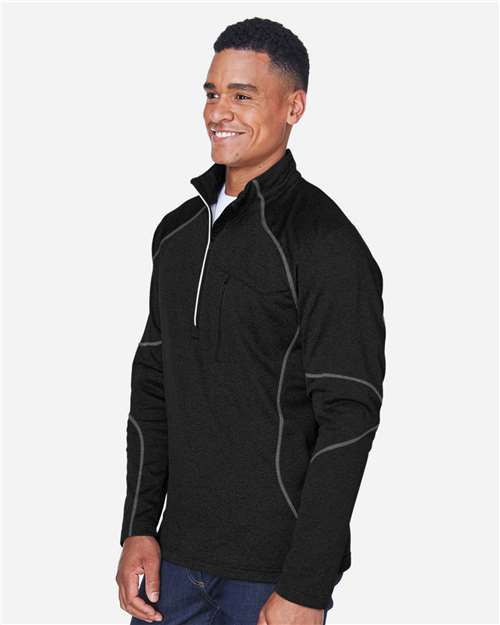 North End 88175 Men's Catalyst Performance Fleece Quarter-Zip Pullover - Black - model side