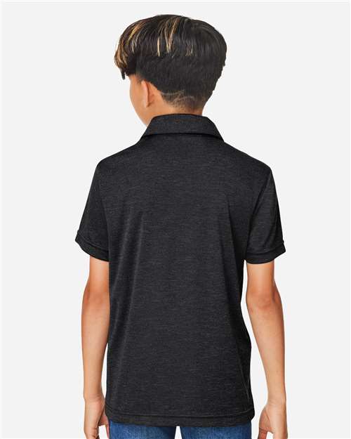 Team 365 TT51HY Youth Zone Sonic Heather Performance Polo - Black Heather - model back