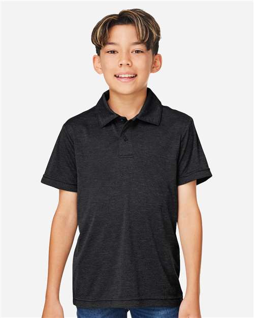 Team 365 TT51HY Youth Zone Sonic Heather Performance Polo - Black Heather - model front