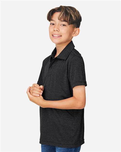 Team 365 TT51HY Youth Zone Sonic Heather Performance Polo - Black Heather - model side