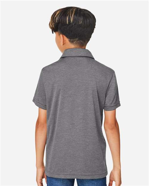 Team 365 TT51HY Youth Zone Sonic Heather Performance Polo - Dark Grey Heather - model back