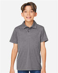 Team 365 TT51HY Youth Zone Sonic Heather Performance Polo - Dark Grey Heather - model front