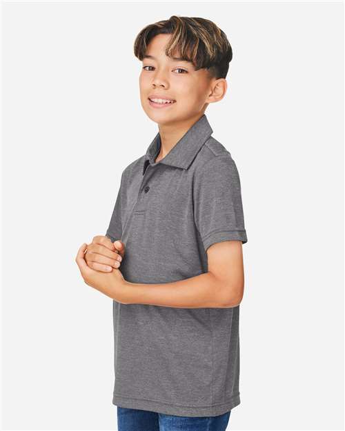 Team 365 TT51HY Youth Zone Sonic Heather Performance Polo - Dark Grey Heather - model side