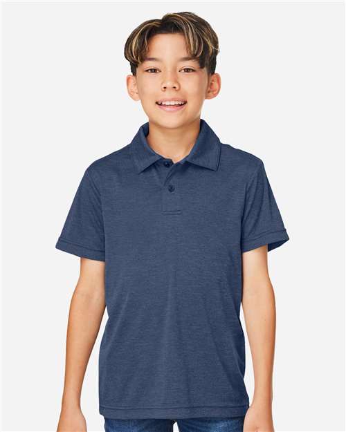 Team 365 TT51HY Youth Zone Sonic Heather Performance Polo - Sport Dark Navy Heather - model front