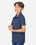 Team 365 TT51HY Youth Zone Sonic Heather Performance Polo - Sport Dark Navy Heather - model side