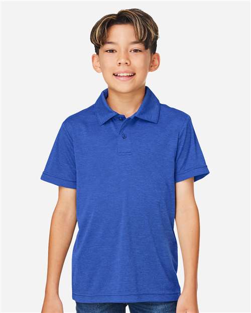 Team 365 TT51HY Youth Zone Sonic Heather Performance Polo - Sport Royal Heather - model front