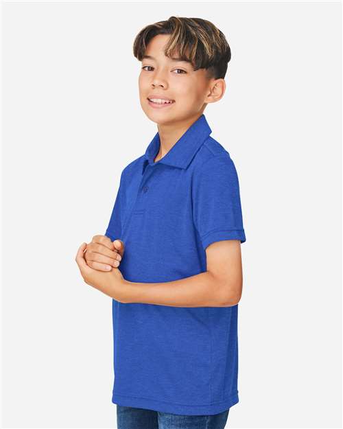 Team 365 TT51HY Youth Zone Sonic Heather Performance Polo - Sport Royal Heather - model side