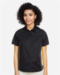 Harriton M586W Women's Flash IL Colorblock Shirt - Black/ Dark Charcoal - model front