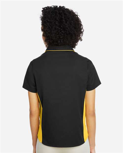 Harriton M586W Women's Flash IL Colorblock Shirt - Black/ Sunray Yellow - model back