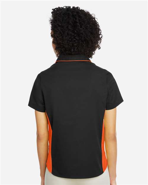 Harriton M586W Women's Flash IL Colorblock Shirt - Black/ Team Orange - model back