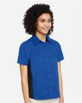 Harriton M586W Women's Flash IL Colorblock Shirt - True Royal/ Black - model side