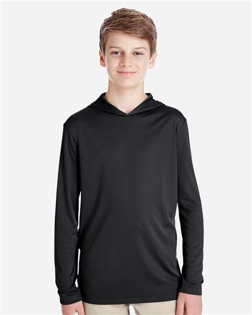 Team 365 TT41Y Youth Zone Performance Hooded T-Shirt - Black - model front