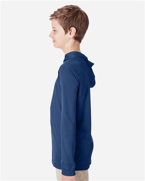 Team 365 TT41Y Youth Zone Performance Hooded T-Shirt - Sport Dark Navy - model side