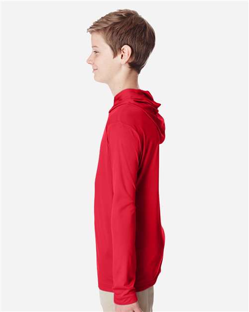 Team 365 TT41Y Youth Zone Performance Hooded T-Shirt - Sport Red - model side