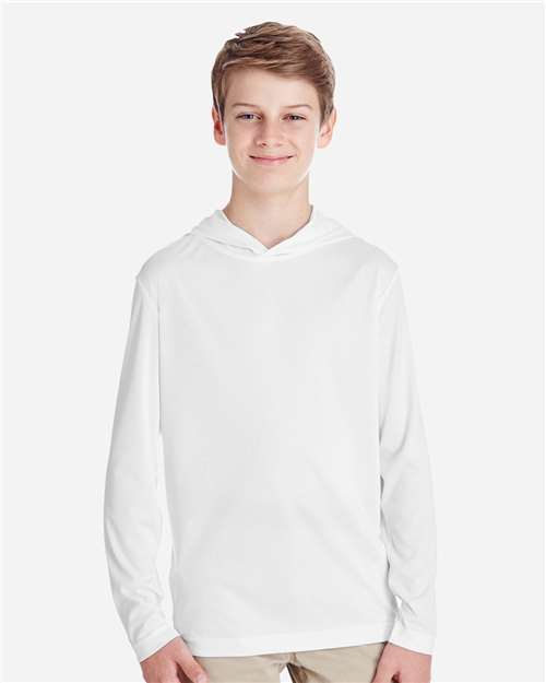 Team 365 TT41Y Youth Zone Performance Hooded T-Shirt - White - model front
