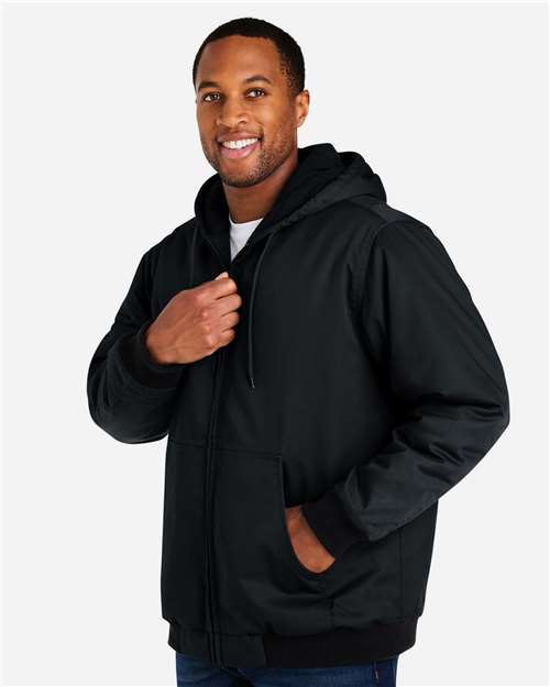 Harriton M722T Unisex Tall ClimaBloc Heavyweight Hooded Full-Zip Jacket - Black - model side