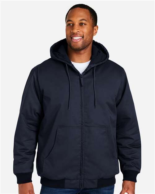 Harriton M722T Unisex Tall ClimaBloc Heavyweight Hooded Full-Zip Jacket - Dark Navy - model front