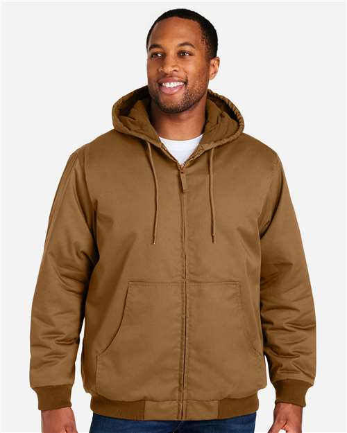 Harriton M722T Unisex Tall ClimaBloc Heavyweight Hooded Full-Zip Jacket - Duck Brown - model front