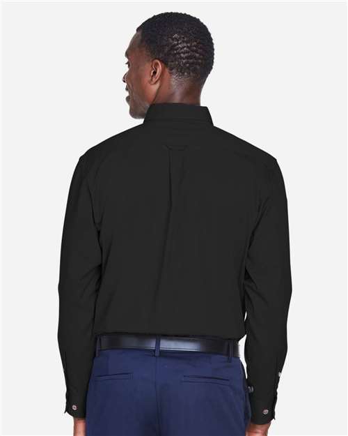 Harriton M500T Men's Tall Easy Blend Twill Dress Shirt - Black - model back