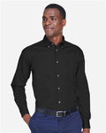 Harriton M500T Men's Tall Easy Blend Twill Dress Shirt - Black - model front