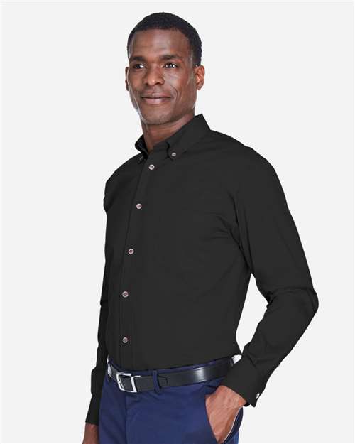 Harriton M500T Men's Tall Easy Blend Twill Dress Shirt - Black - model side