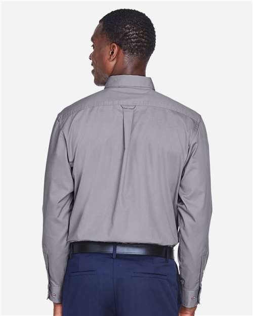 Harriton M500T Men's Tall Easy Blend Twill Dress Shirt - Dark Grey - model back