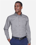 Harriton M500T Men's Tall Easy Blend Twill Dress Shirt - Dark Grey - model front