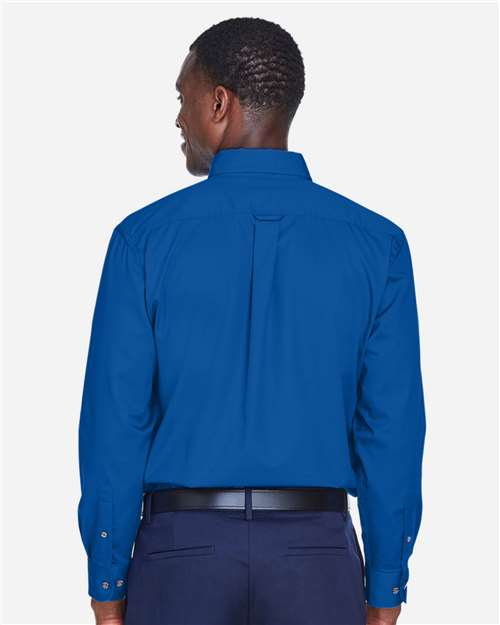 Harriton M500T Men's Tall Easy Blend Twill Dress Shirt - French Blue - model back