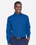 Harriton M500T Men's Tall Easy Blend Twill Dress Shirt - French Blue - model front