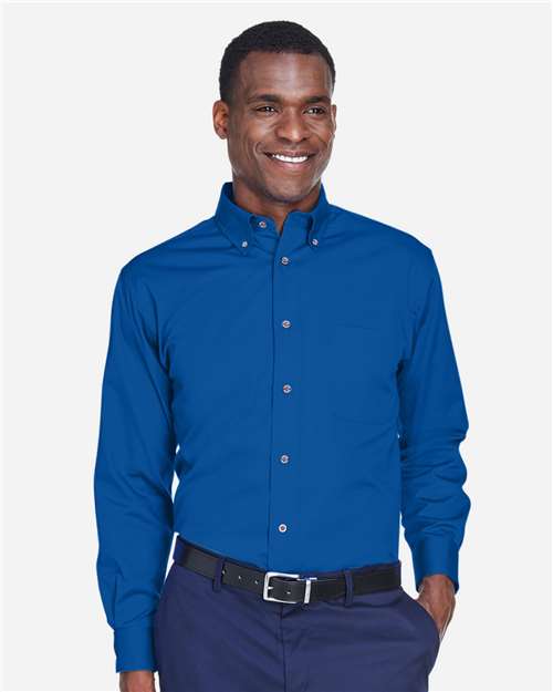 Harriton M500T Men's Tall Easy Blend Twill Dress Shirt - French Blue - model front
