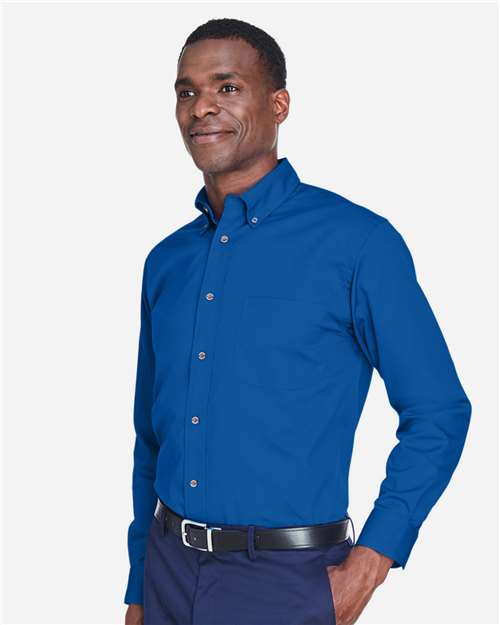 Harriton M500T Men's Tall Easy Blend Twill Dress Shirt - French Blue - model side