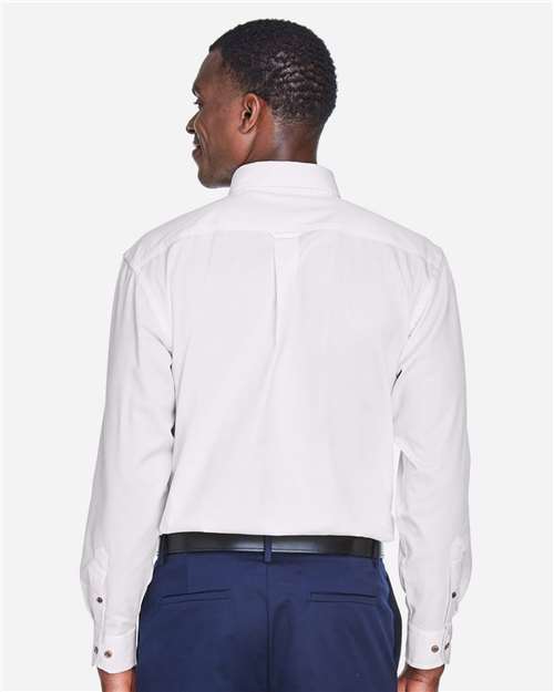 Harriton M500T Men's Tall Easy Blend Twill Dress Shirt - White - model back