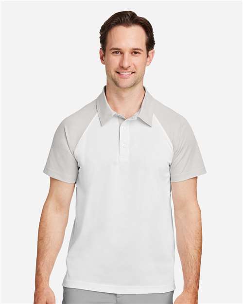 Team 365 TT21C Men's Command Snag-Protection Colorblock Polo - White/ Sport Silver - model front