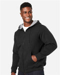 Harriton M711 Unisex ClimaBloc Lined Heavyweight Hooded Sweatshirt - Black - model side