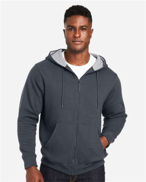Harriton M711 Unisex ClimaBloc Lined Heavyweight Hooded Sweatshirt - Dark Charcoal - model front