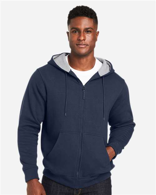 Harriton M711 Unisex ClimaBloc Lined Heavyweight Hooded Sweatshirt - Dark Navy - model front