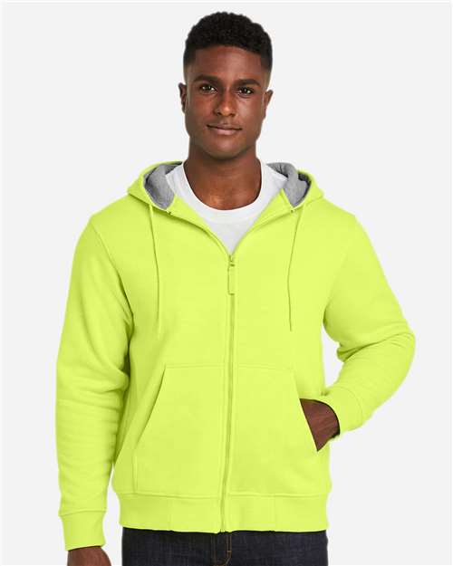 Harriton M711 Unisex ClimaBloc Lined Heavyweight Hooded Sweatshirt - Safety Yellow - model front