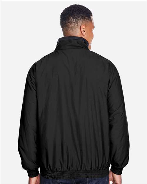 Harriton M740 Unisex Fleece Lined Nylon Jacket - Black/ Black - model back