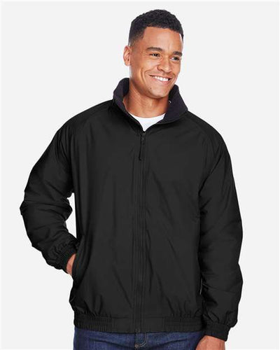 Harriton M740 Unisex Fleece Lined Nylon Jacket - Black/ Black - model front