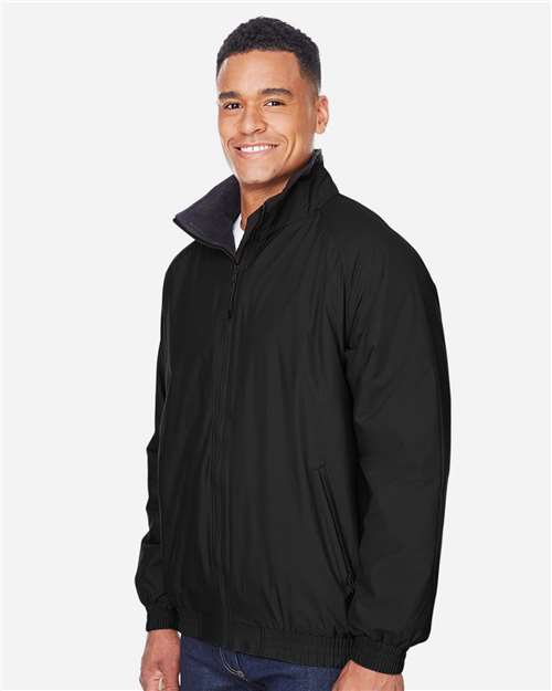 Harriton M740 Unisex Fleece Lined Nylon Jacket - Black/ Black - model side
