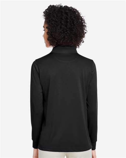 Harriton M348LW Women's Advantage Snag Protection Plus IL Long Sleeve Polo - Black - model back