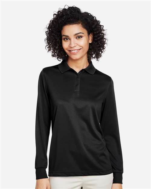 Harriton M348LW Women's Advantage Snag Protection Plus IL Long Sleeve Polo - Black - model front