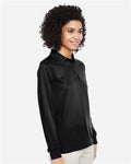 Harriton M348LW Women's Advantage Snag Protection Plus IL Long Sleeve Polo - Black - model side