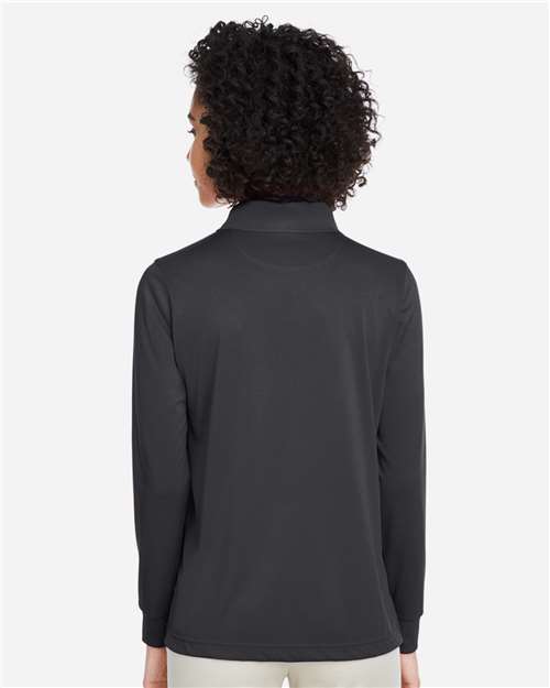 Harriton M348LW Women's Advantage Snag Protection Plus IL Long Sleeve Polo - Dark Charcoal - model back