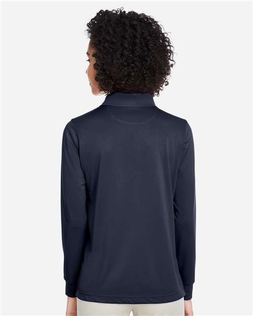 Harriton M348LW Women's Advantage Snag Protection Plus IL Long Sleeve Polo - Dark Navy - model back