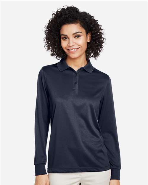Harriton M348LW Women's Advantage Snag Protection Plus IL Long Sleeve Polo - Dark Navy - model front