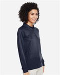 Harriton M348LW Women's Advantage Snag Protection Plus IL Long Sleeve Polo - Dark Navy - model side