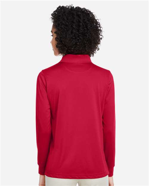 Harriton M348LW Women's Advantage Snag Protection Plus IL Long Sleeve Polo - Red - model back